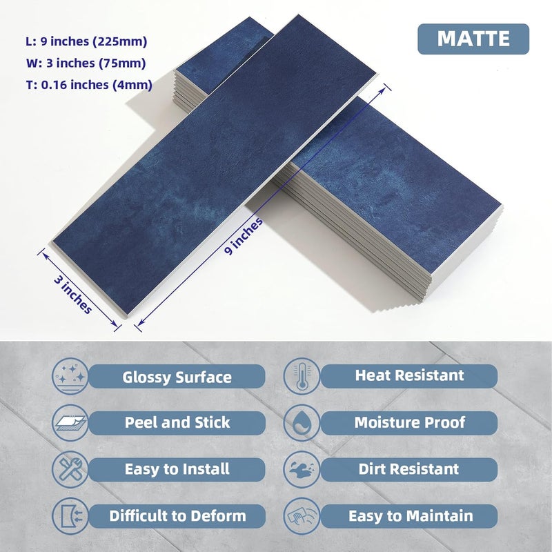 Tilingview 30 PCS Peel and Stick Backsplash Tile for Kitchen/Bathroom/Living Room, 3"x 9" Self-Adhesive Subway Tile for Backsplash, Imitation Glazed Tiles/Handmade Tiles (Matte Navy Blue) - Image 3